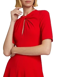 Twist-Neck Keyhole A-Line Midi Dress