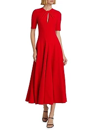 Twist-Neck Keyhole A-Line Midi Dress