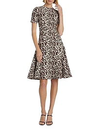 Leopard Jacquard Fit & Flare Dress