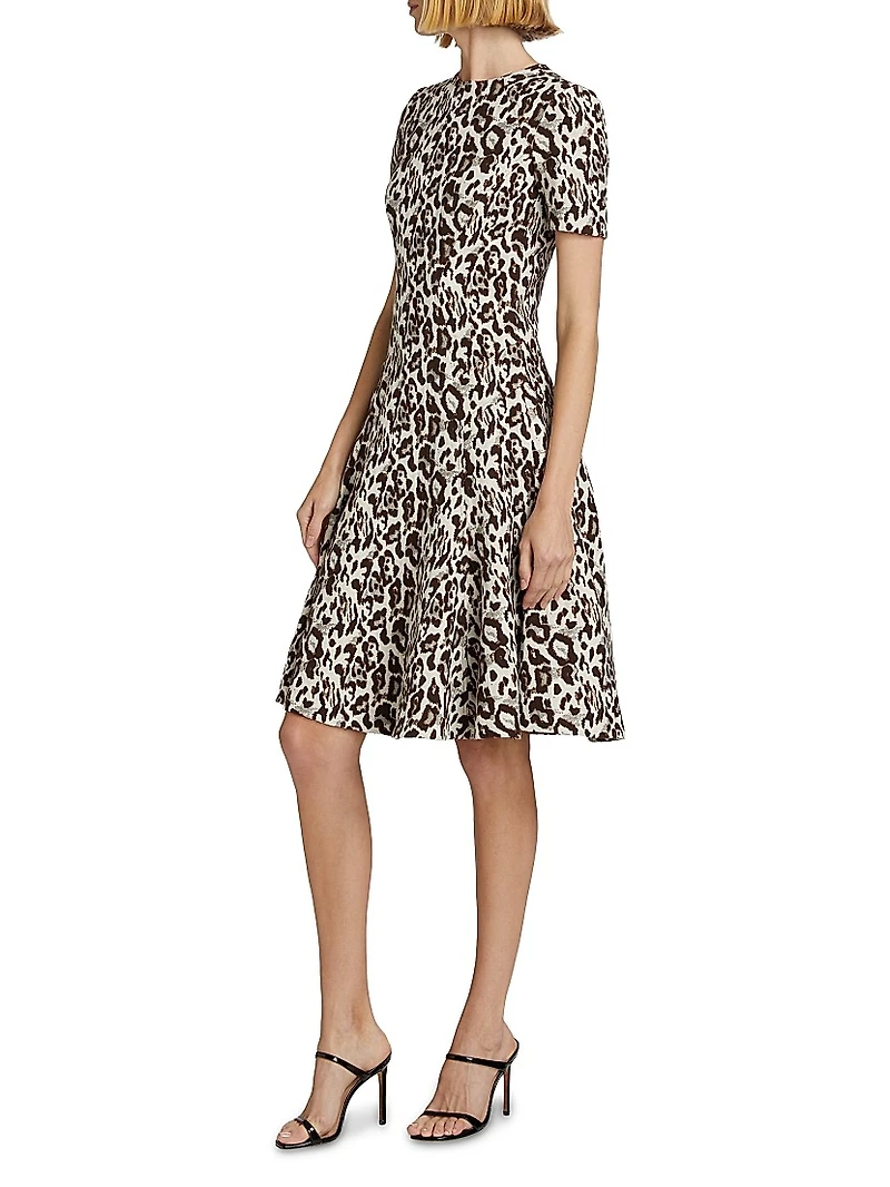 Leopard Jacquard Fit & Flare Dress