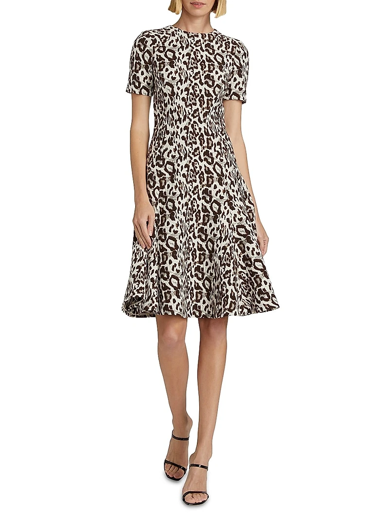 Leopard Jacquard Fit & Flare Dress