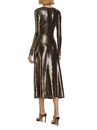 Twist-Front Embellished Jersey Midi-Dress