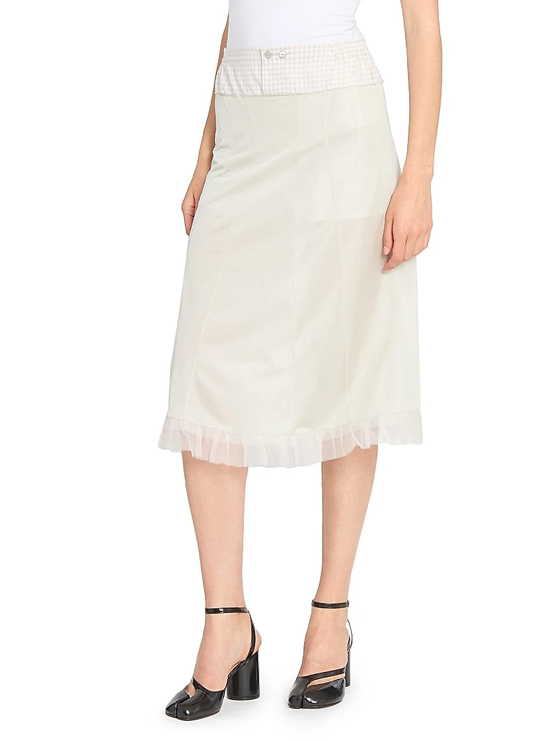 Layered Check Midi-Skirt