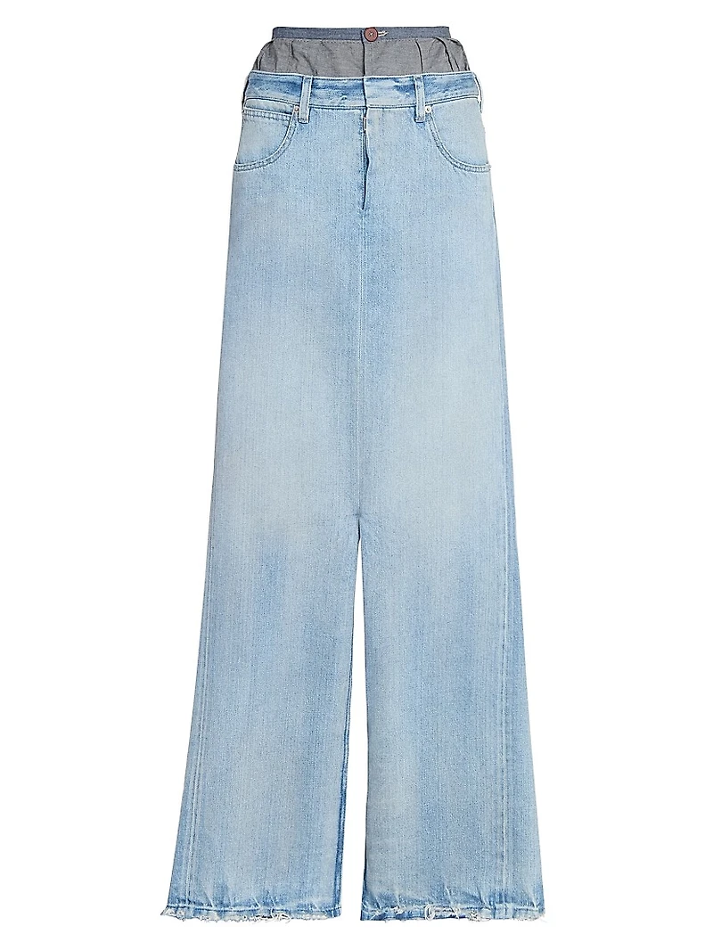Layered Boxer Denim Maxi Skirt