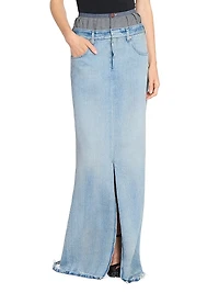 Layered Boxer Denim Maxi Skirt