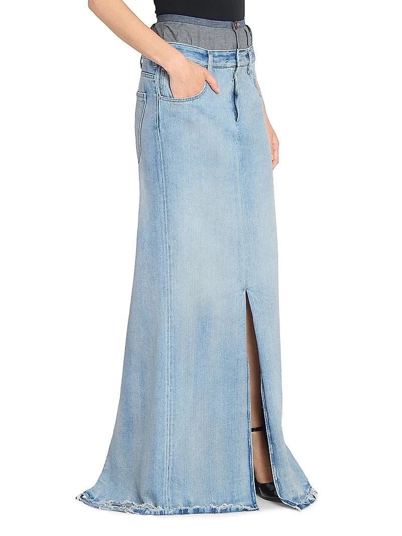 Layered Boxer Denim Maxi Skirt