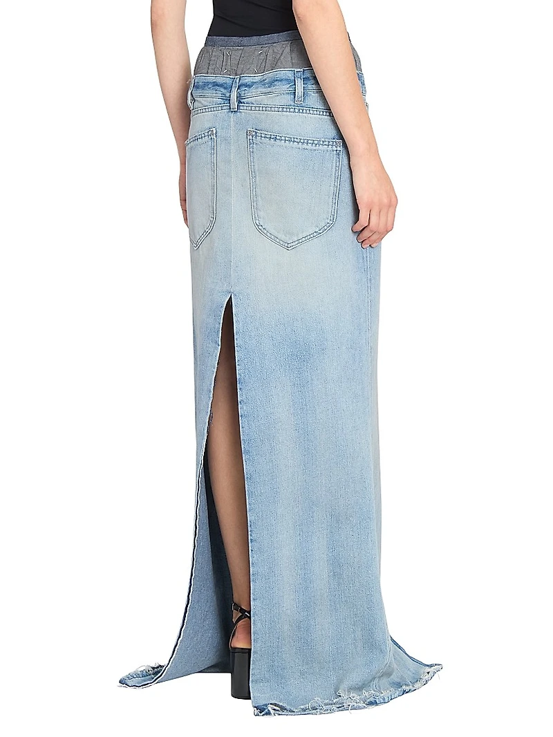 Layered Boxer Denim Maxi Skirt