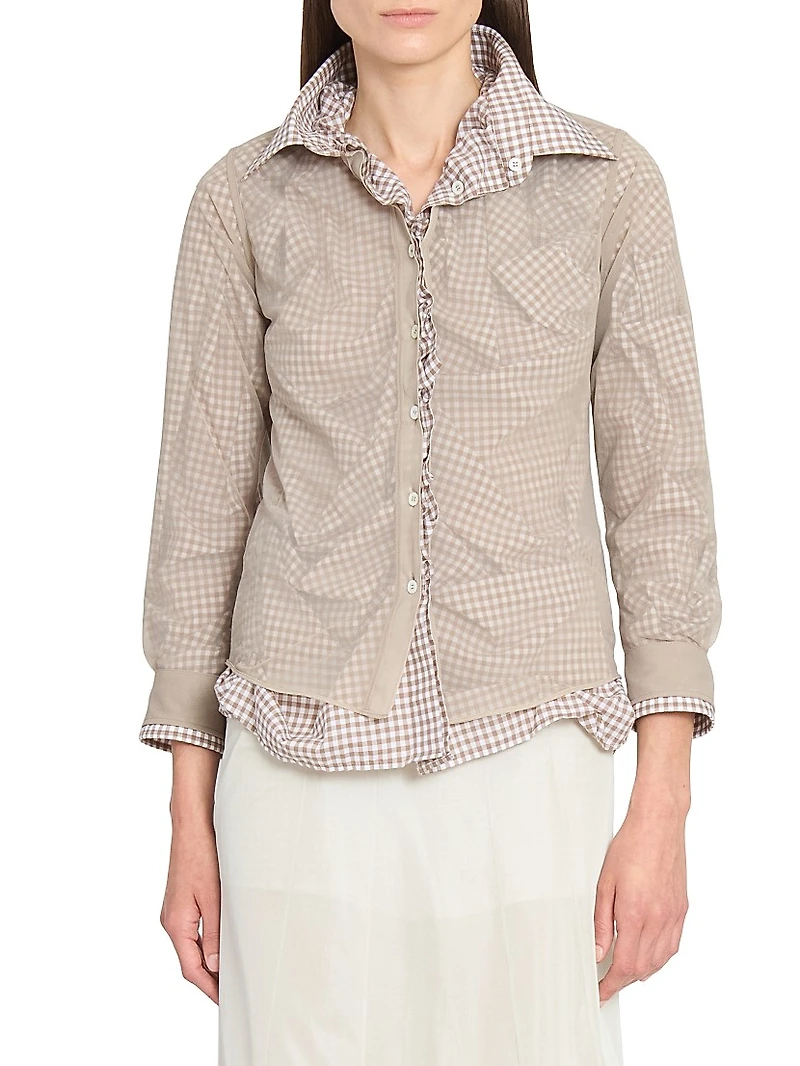 Layered Check Gathered Shirt