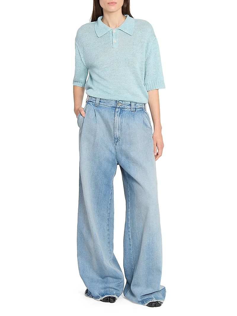 Pleated-Front Straight-leg Jeans
