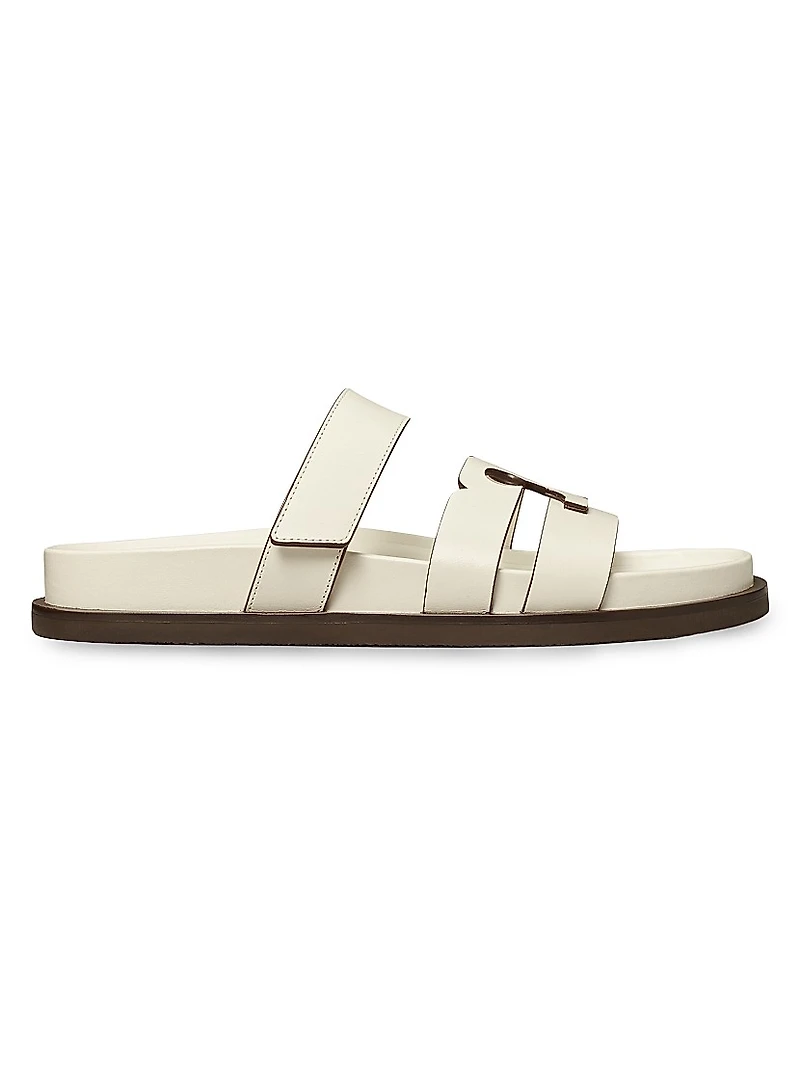 Ines Logo-Detailed Leather Slide Sandals