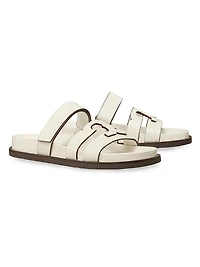 Ines Logo-Detailed Leather Slide Sandals