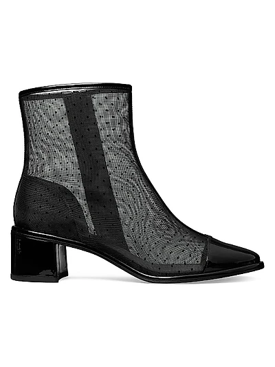 50MM Polka Dot Mesh & Patent Leather Ankle Boots