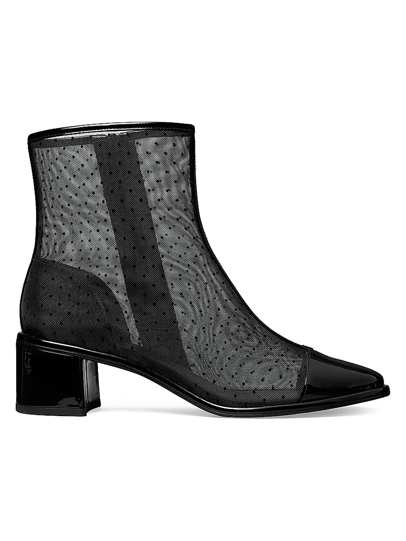 50MM Polka Dot Mesh & Patent Leather Ankle Boots