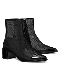 50MM Polka Dot Mesh & Patent Leather Ankle Boots