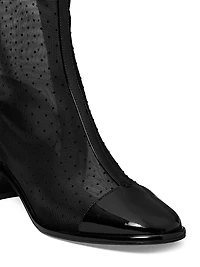 50MM Polka Dot Mesh & Patent Leather Ankle Boots