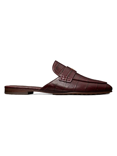 Crocodile-Embossed Leather Backless Loafers