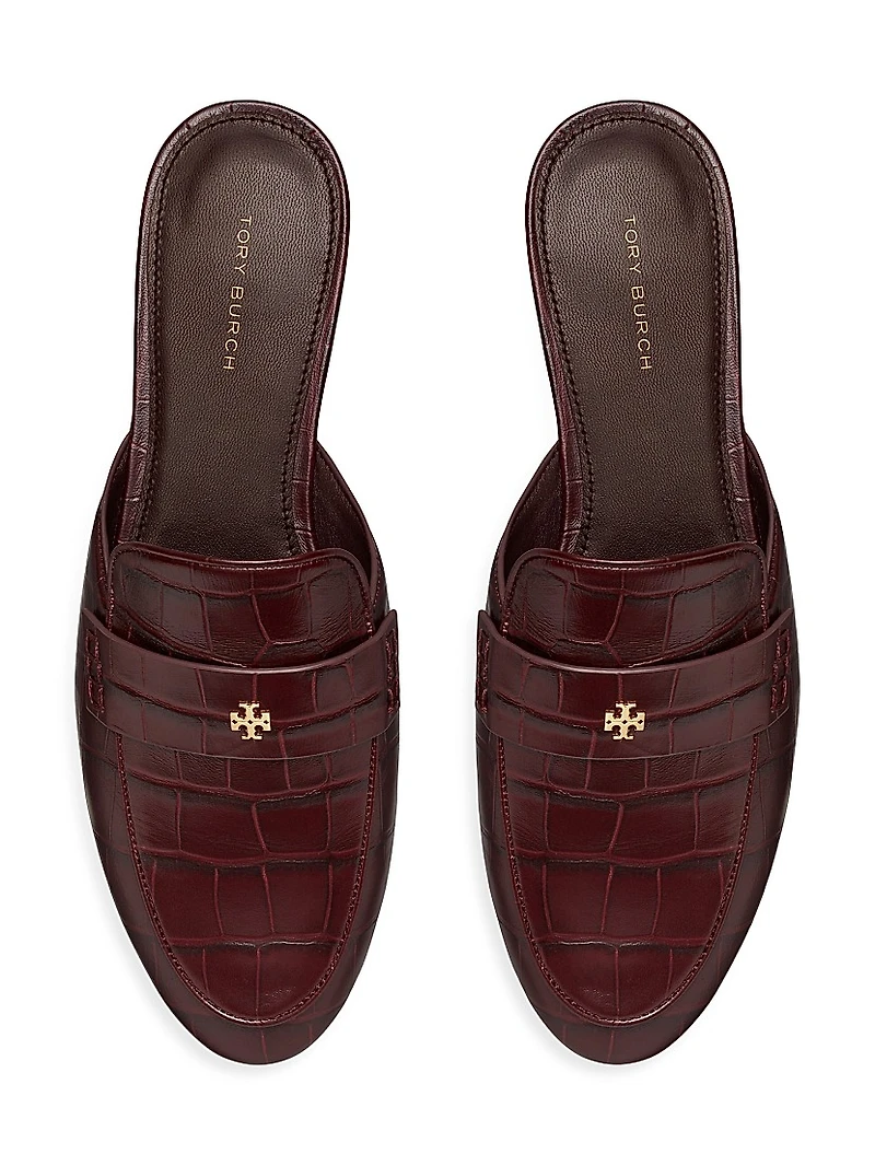Crocodile-Embossed Leather Backless Loafers