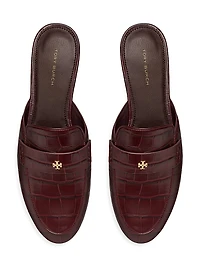 Crocodile-Embossed Leather Backless Loafers