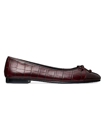 Crocodile-Embossed Leather Ballet Flats