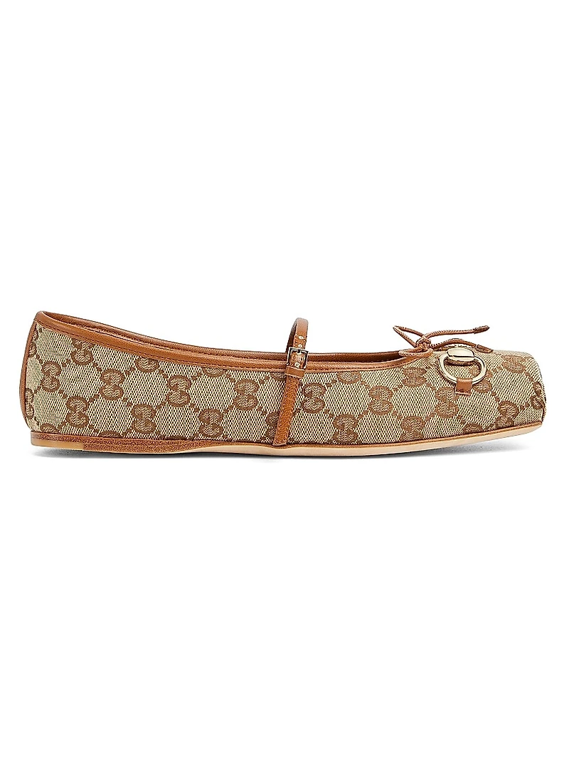 GG Canvas Horsebit Ballet Flats