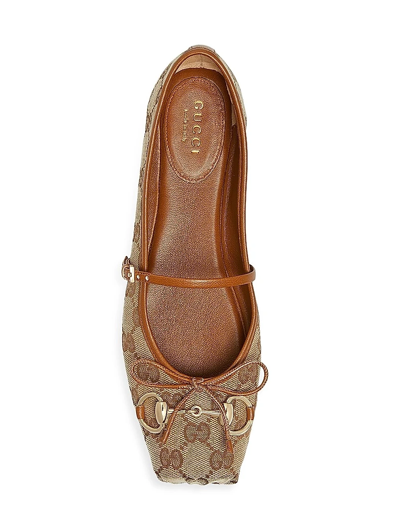 GG Canvas Horsebit Ballet Flats
