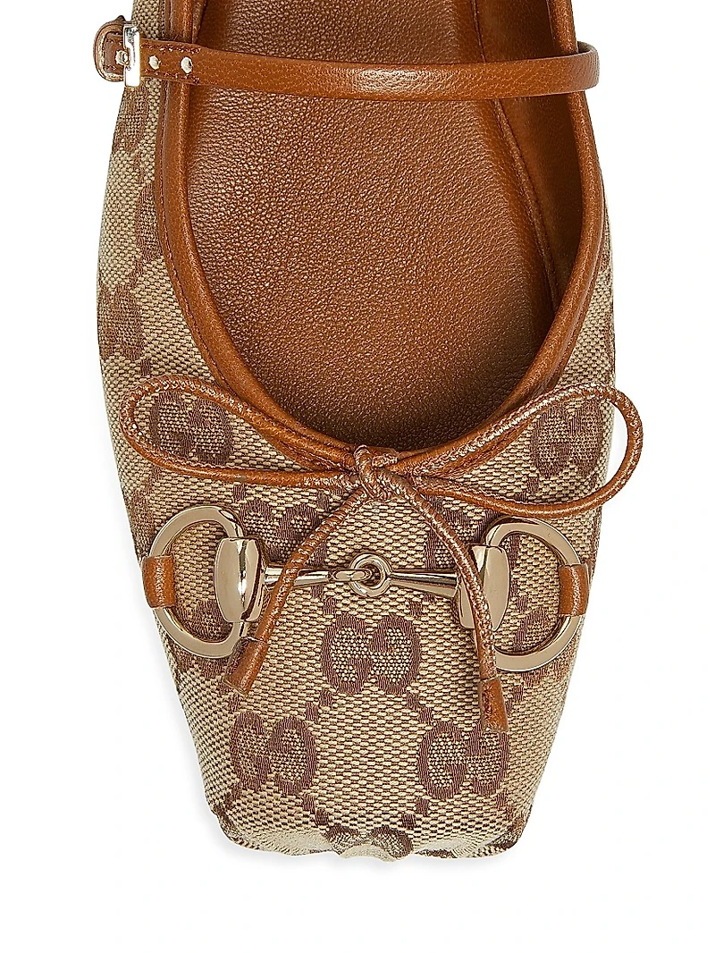 GG Canvas Horsebit Ballet Flats