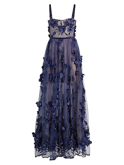 Anastasia Floral-Embellished Tulle Gown