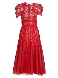 Megan Lace Short-Sleeve Midi-Dress