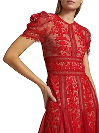 Megan Lace Short-Sleeve Midi-Dress