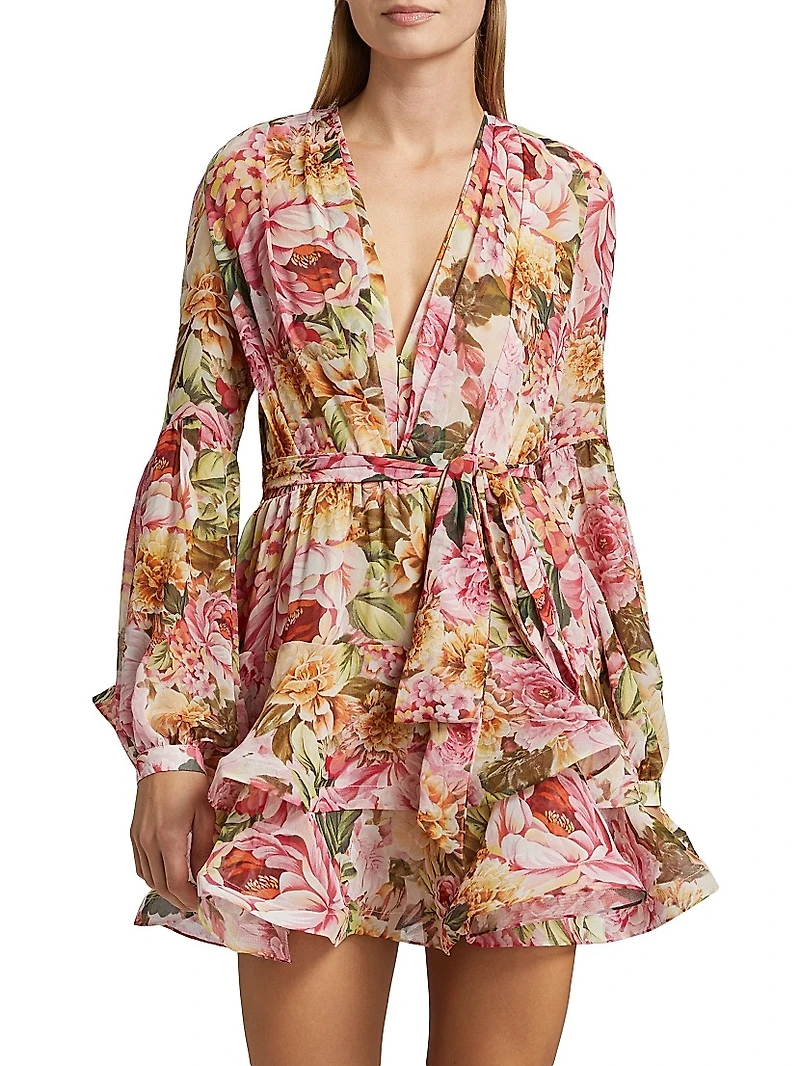 Bedouin Rose Ruffle V-Neck Minidress