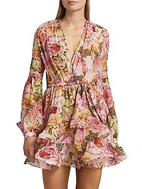 Bedouin Rose Ruffle V-Neck Minidress