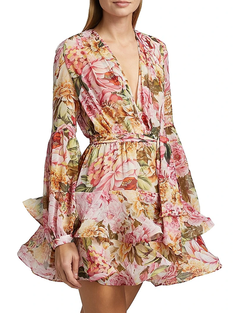 Bedouin Rose Ruffle V-Neck Minidress