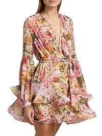 Bedouin Rose Ruffle V-Neck Minidress