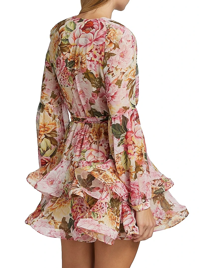 Bedouin Rose Ruffle V-Neck Minidress