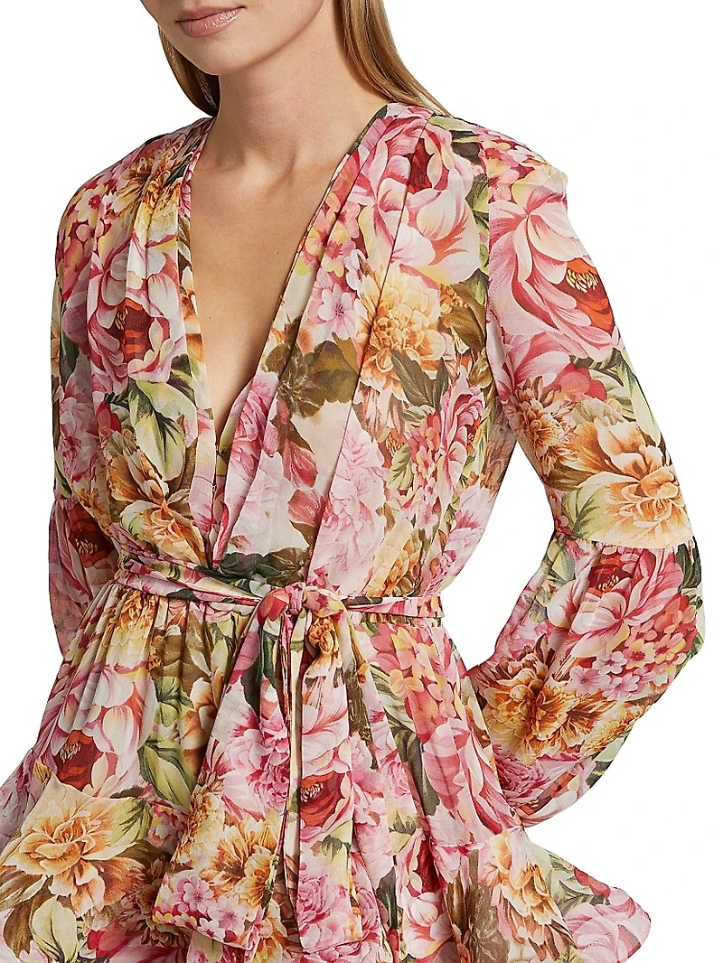 Bedouin Rose Ruffle V-Neck Minidress