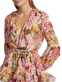 Bedouin Rose Ruffle V-Neck Minidress