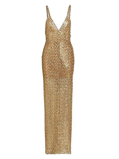 Allegra Embellished Metallic Sleeveless Gown