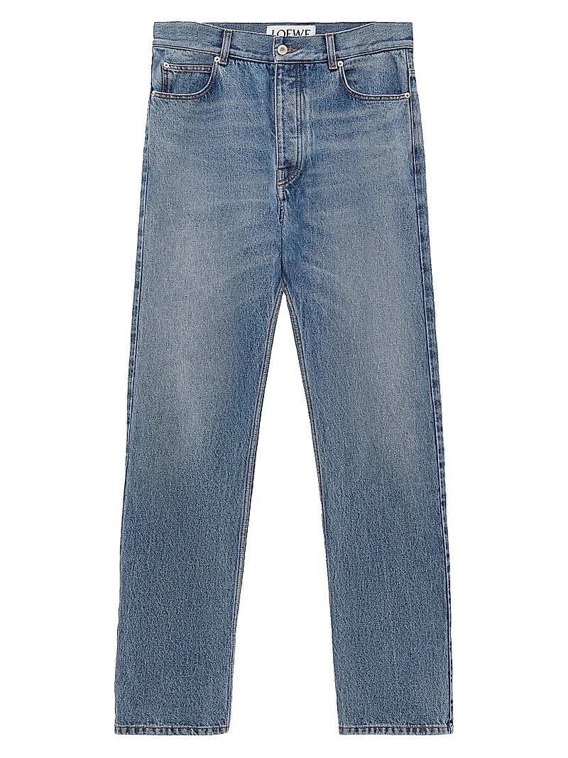 Leather Patch Straight-Leg Jeans