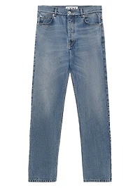 Leather Patch Straight-Leg Jeans