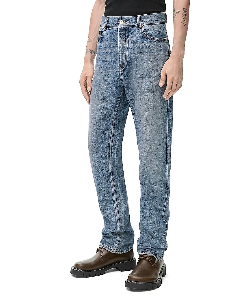 Leather Patch Straight-Leg Jeans
