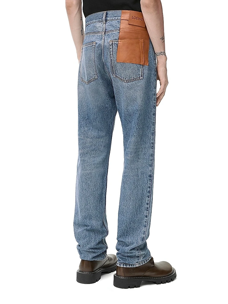 Leather Patch Straight-Leg Jeans