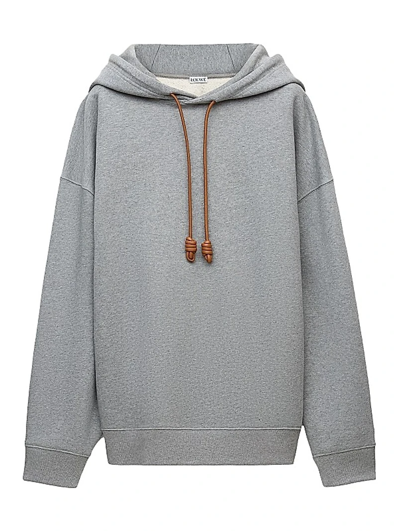 Leather Drawstring Relaxed-Fit Hoodie