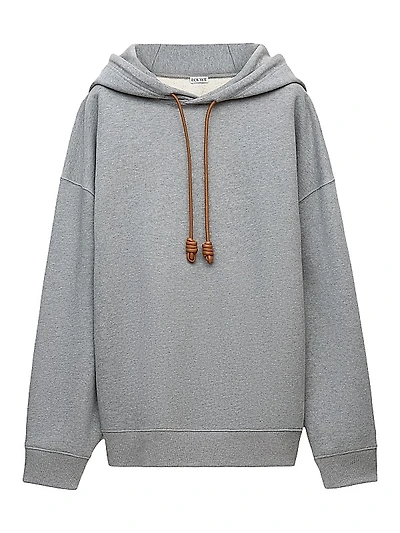 Leather Drawstring Relaxed-Fit Hoodie
