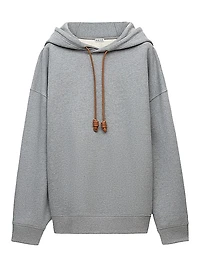 Leather Drawstring Relaxed-Fit Hoodie