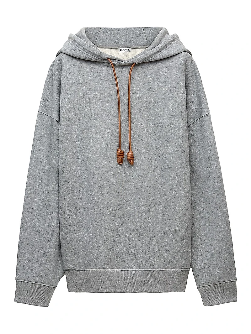 Leather Drawstring Relaxed-Fit Hoodie