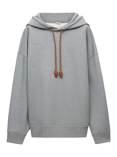Leather Drawstring Relaxed-Fit Hoodie