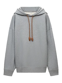 Leather Drawstring Relaxed-Fit Hoodie
