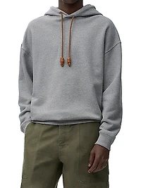 Leather Drawstring Relaxed-Fit Hoodie