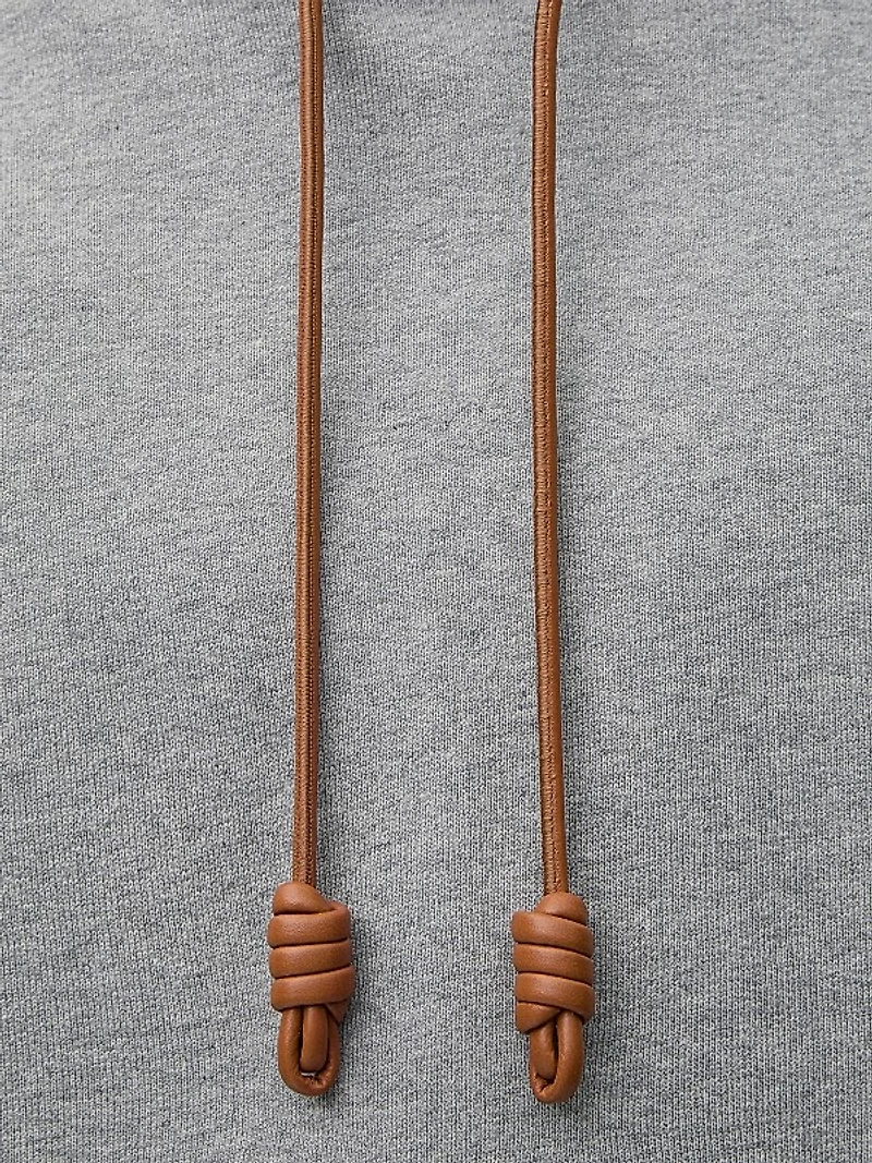 Leather Drawstring Relaxed-Fit Hoodie