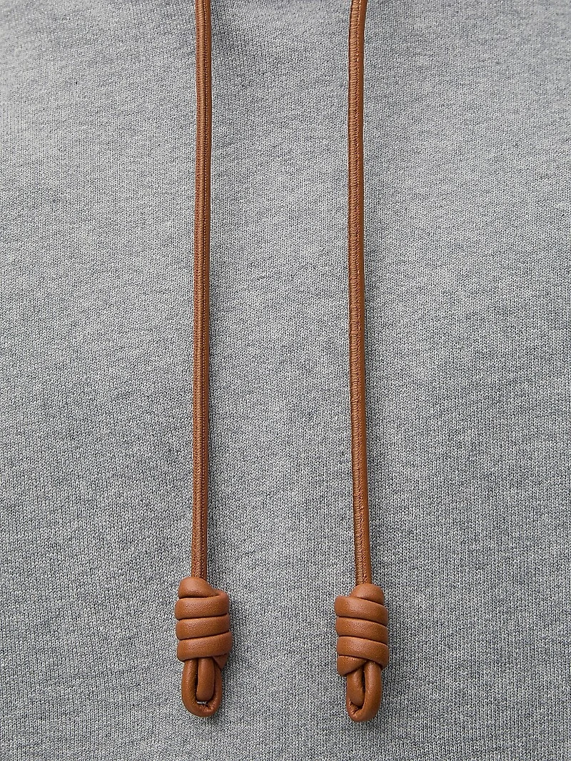 Leather Drawstring Relaxed-Fit Hoodie